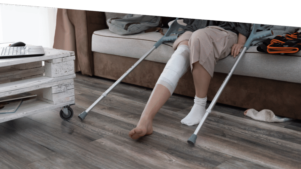 Person sitting on bed after surgery